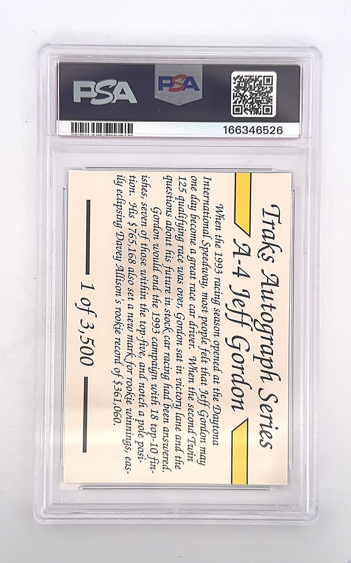 1994 Jeff Gordam Traks Autograph — back