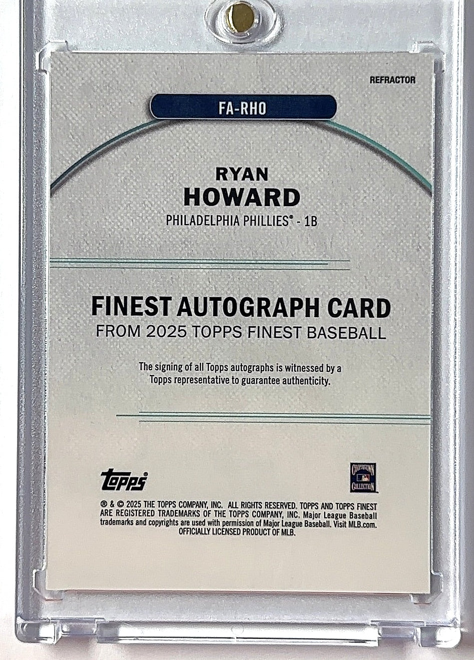 Ryan Howard Topps Finest Auto — back