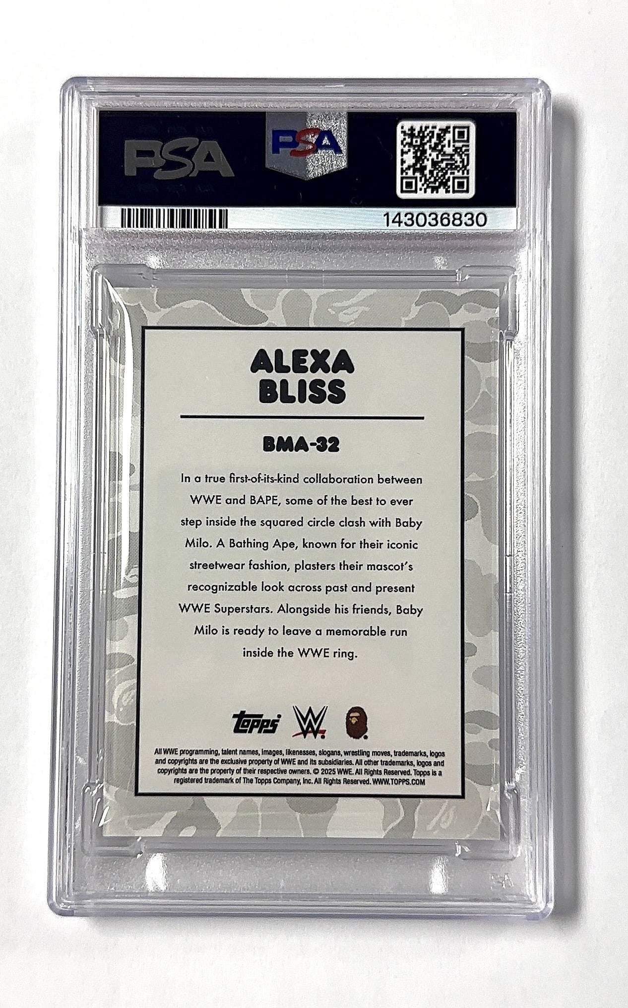 WWE X BAPE Alexa Bliss Pink Camo PSA GEM MT 10 — back