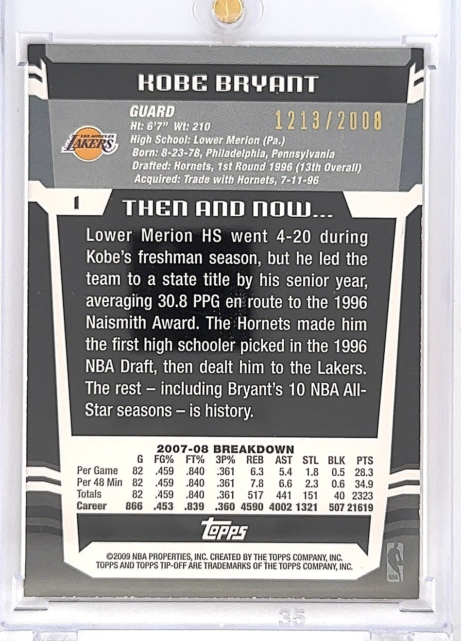 Kobe Bryant 2009 Topps Tip-Off /2008 #1 — back
