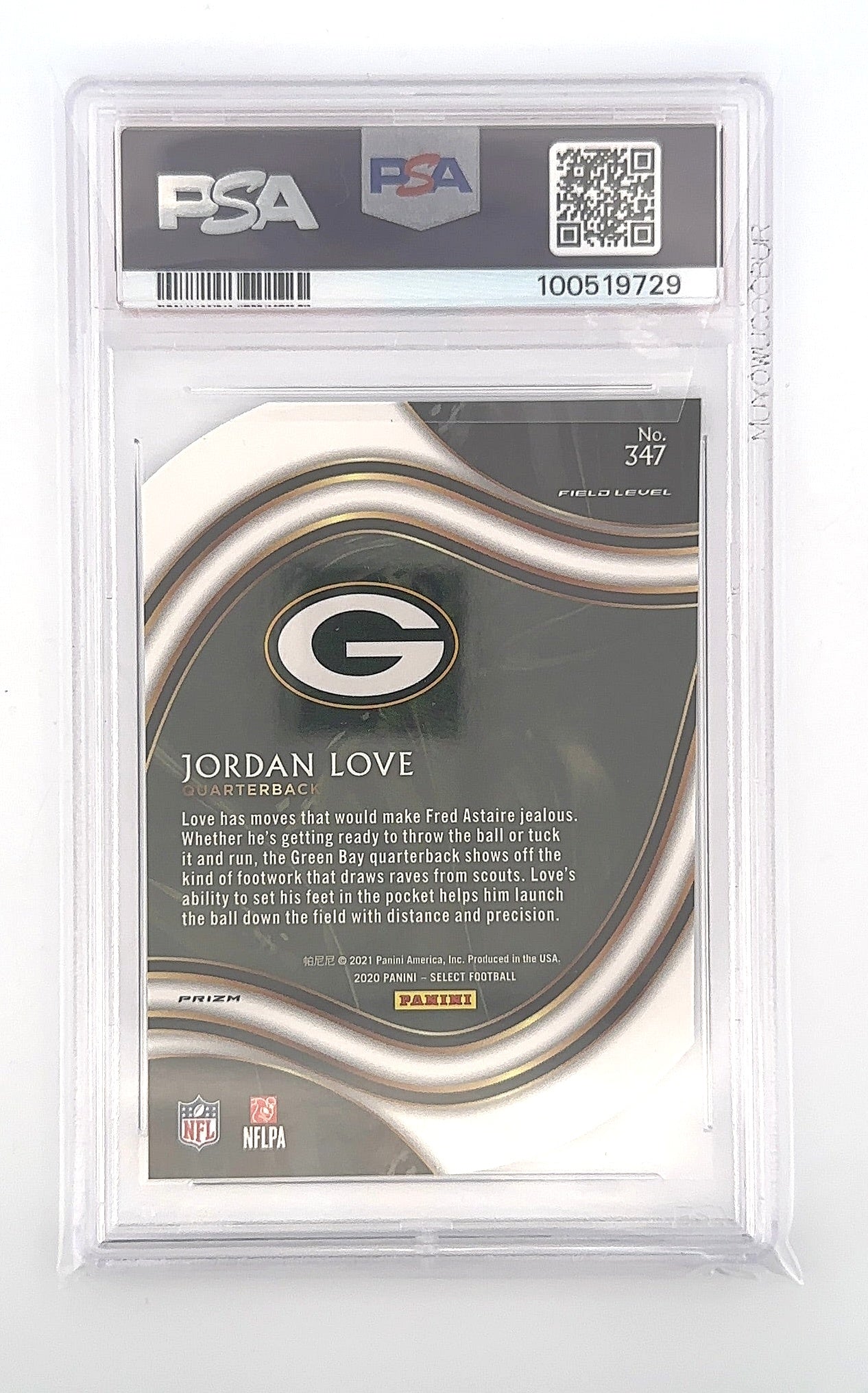 Jordan Love 2020 Panini Select Die-Cut White Prism PSA GEM MT 10 — back
