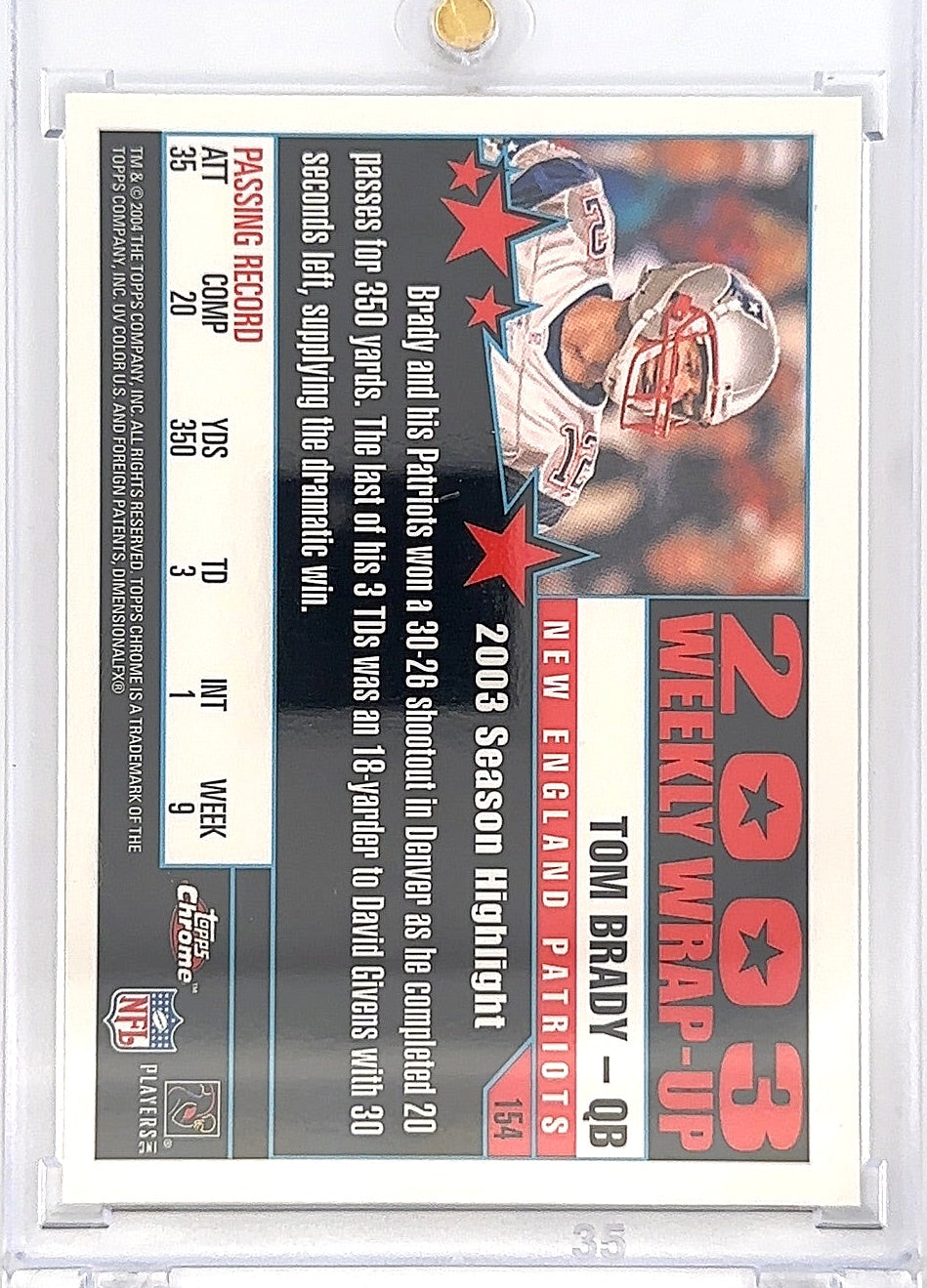 Tom Brady 2003 Weekly Wrap Up #154 — back