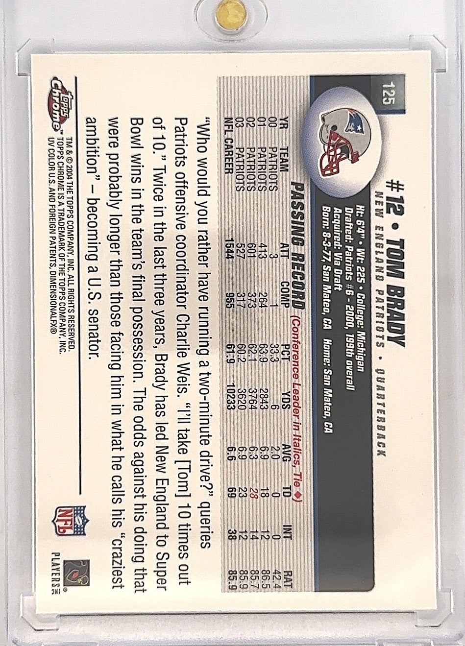 2004 Topps Chrome Tom Brady #125 — back