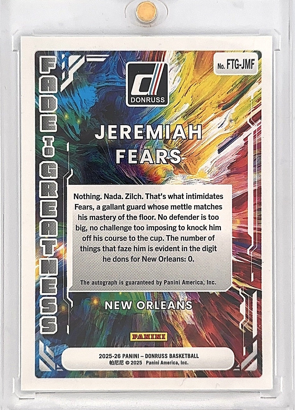 Jeremiah Fears Fade To Greatness Auto /49 — back