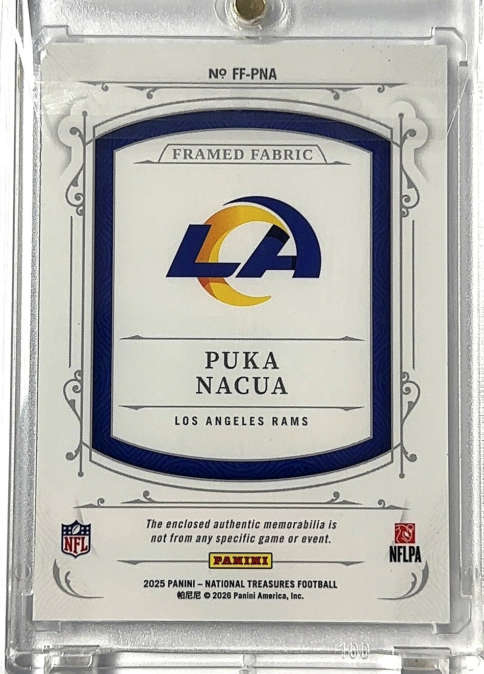 2025 Panini National Treasures Framed Fabric Puka Nacua /49 — back