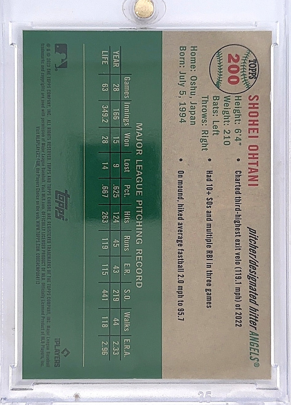 2023 Topps Chrome Platinum Anniversary Shohei Ohtani #200 — back