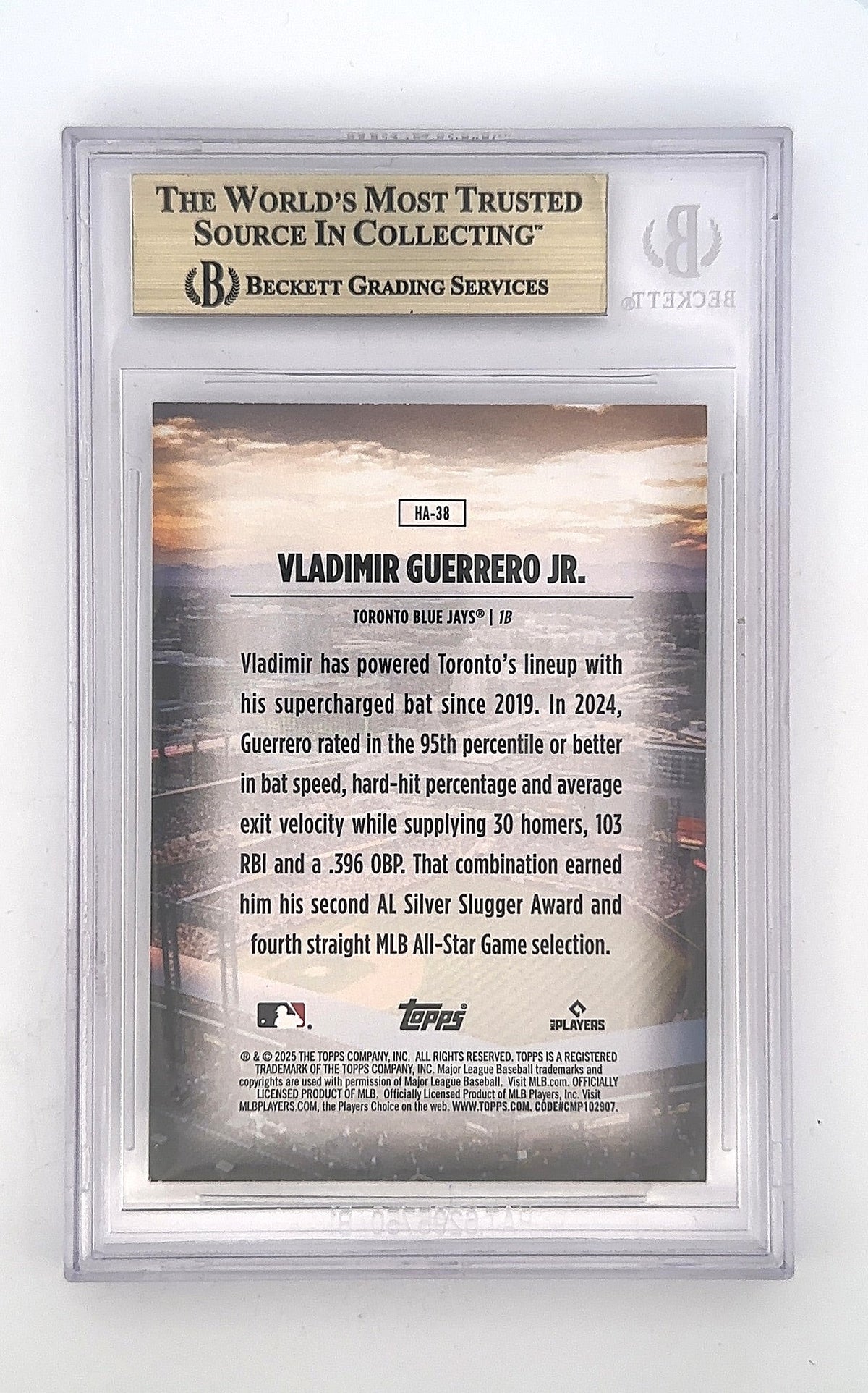 Vladimir Guerrero Jr Home Field Advantage 2025 Topps BGS GEM MINT 9.5 — back