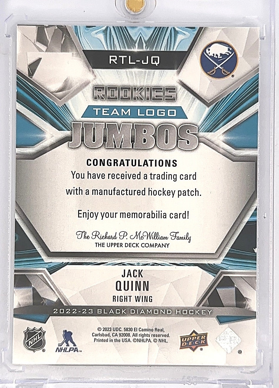 2022-23 Black Diamond Hockey Jack Quinn RTL-JQ — back