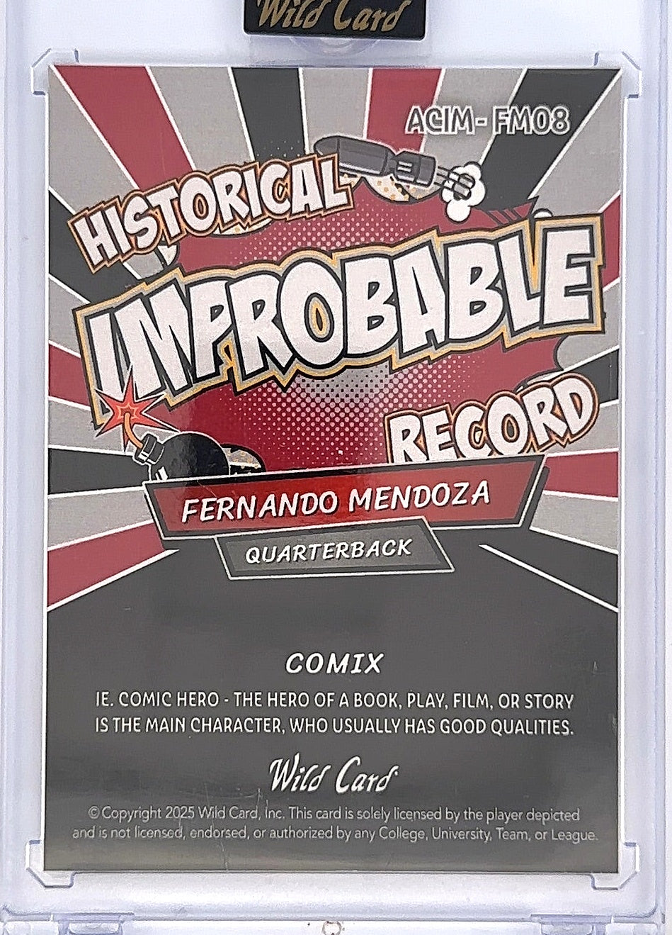 2025 Wild Card Comix Fernando Mendoza #ACIM-FM08 1/1 — back