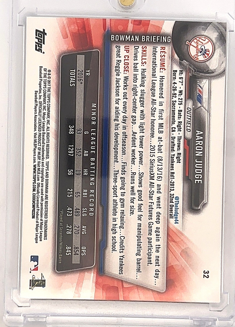 2017 Bowman Aaron Judge #32 — back