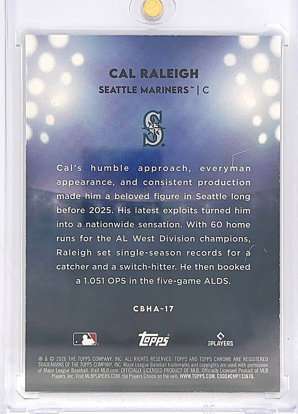 2026 Topps Chrome Black Home Field Cal Raleigh #CBHA-17 — back