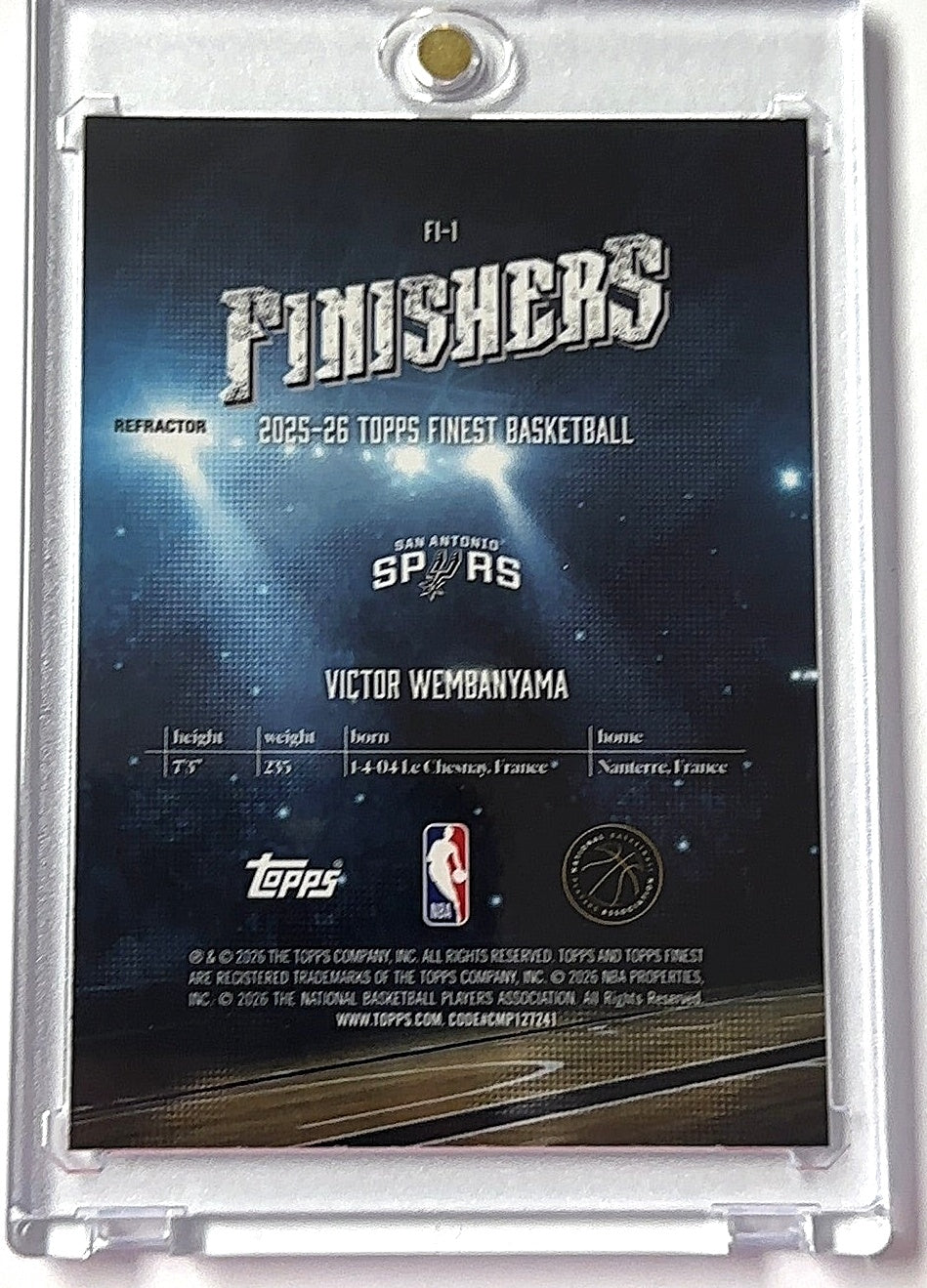 2025 Topps Finest Finishers Victor Wembanyama #FI-1 RC — back