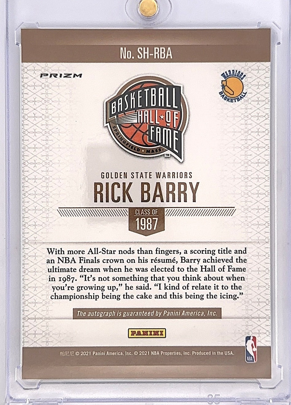 2021 Panini Hoops Specta Hall of Fame Signatures Rick Barry #SH-RBA — back