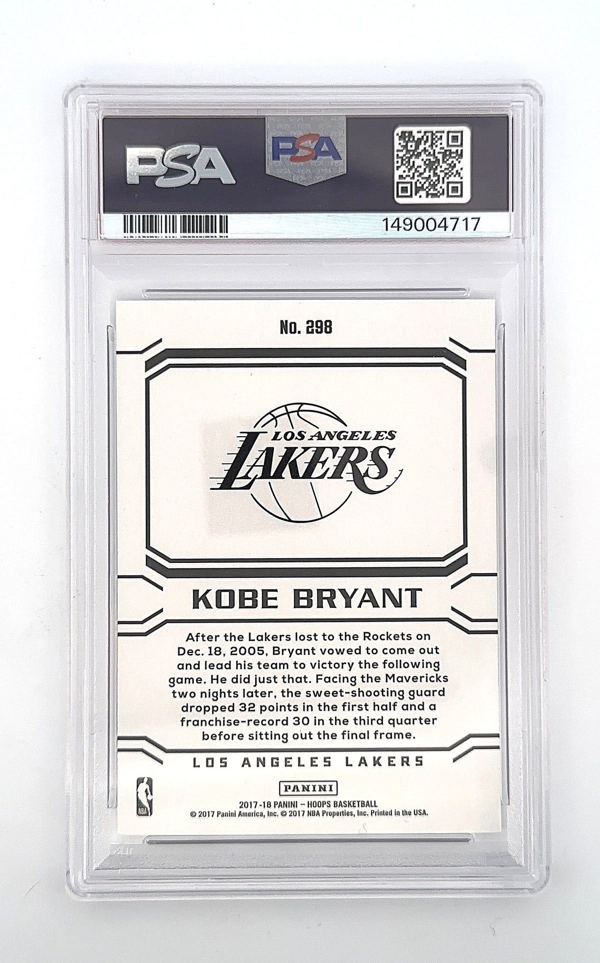 2017 Panini Hoops Kobe Bryant #298 PSA 9 — back