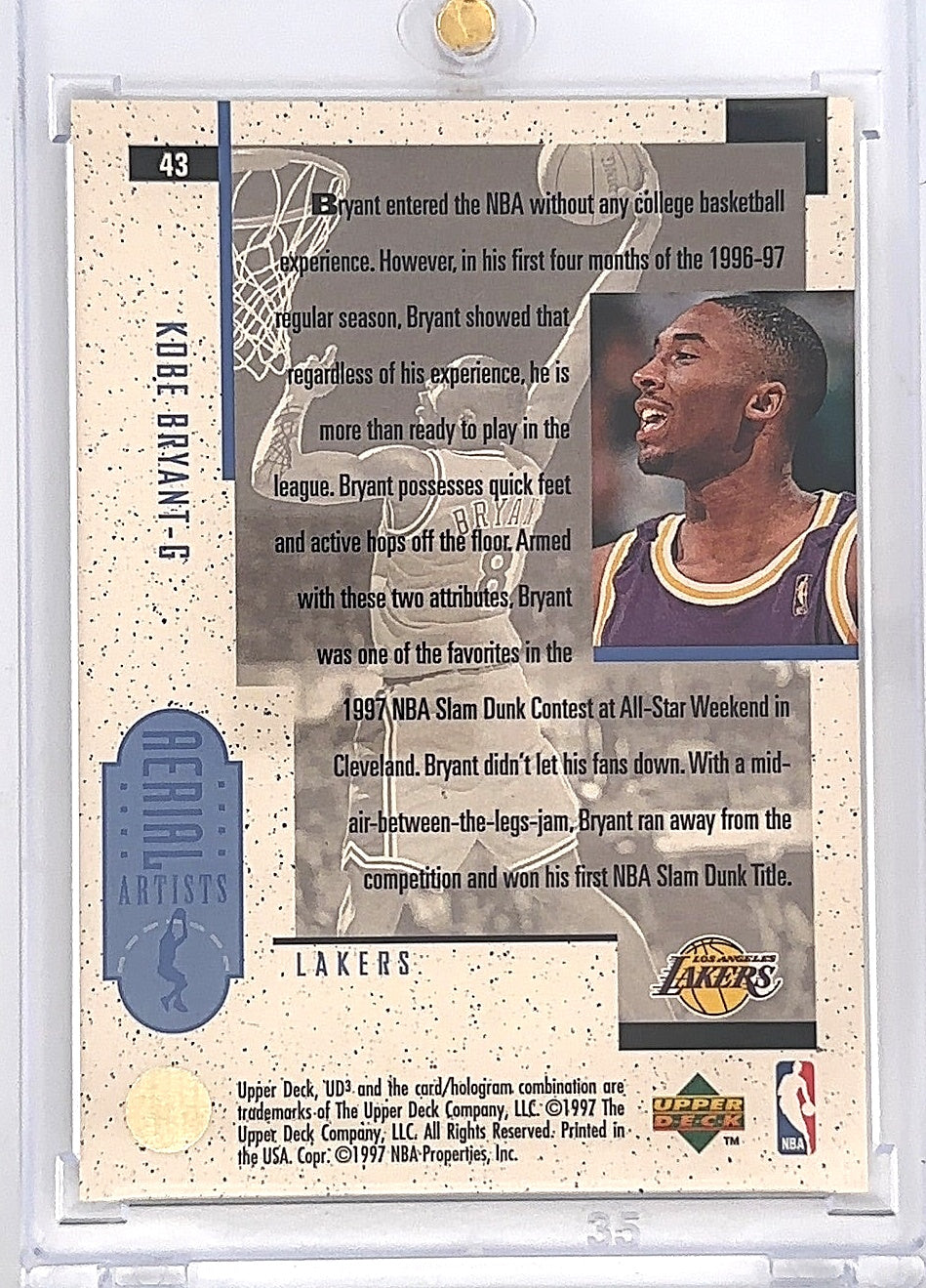 1996 UD3 Kobe Bryant RC #43 — back