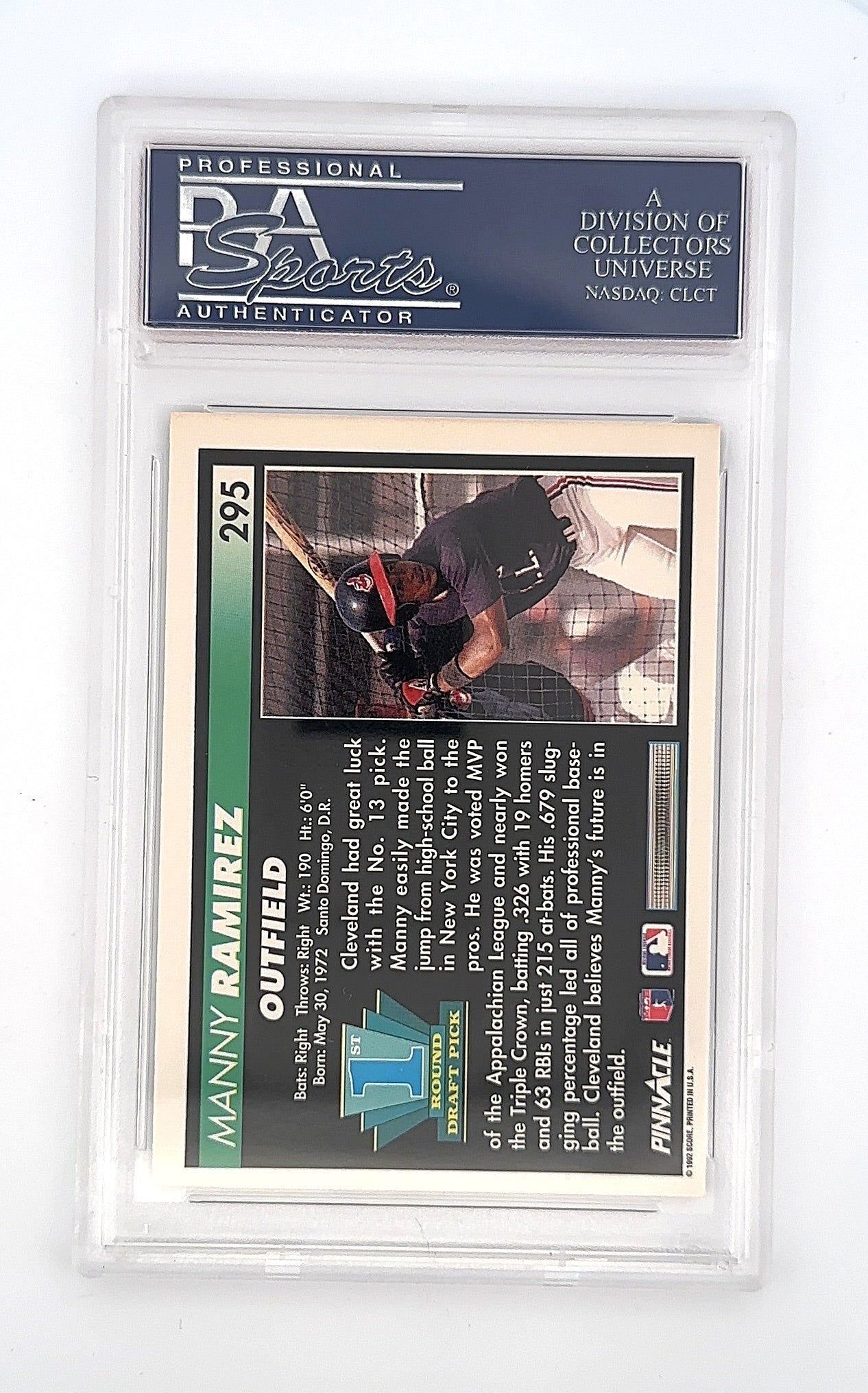 1992 Pinnacle Manny Ramirez #295 PSA 8 — back