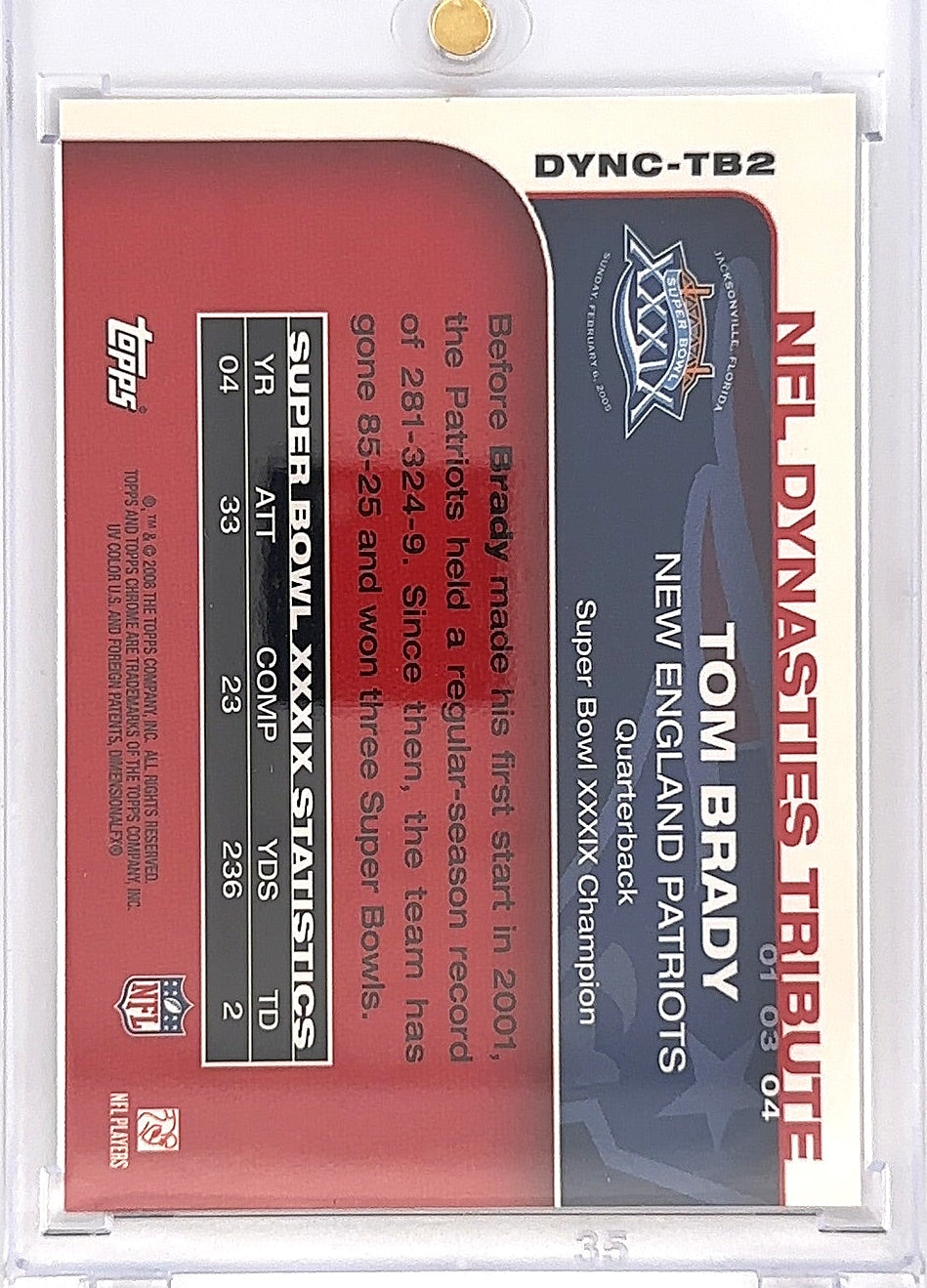 2008 Topps Chrome Dynasties Tom Brady #TB2 — back