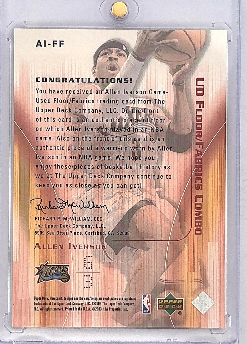 Allen Iverson Upper Deck Hardcourt — back