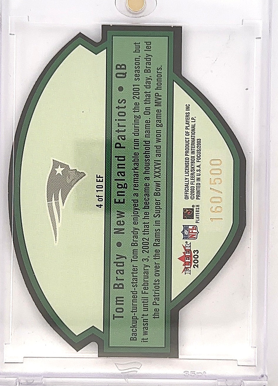 2003 Fleer Emerald Focus Tom Brady /500 — back