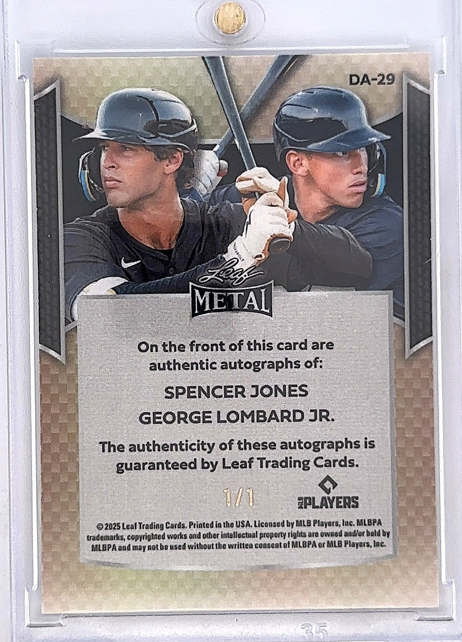 Spencer Jones and George Lombard Jr Leaf Metal Autograph 1/1 — back