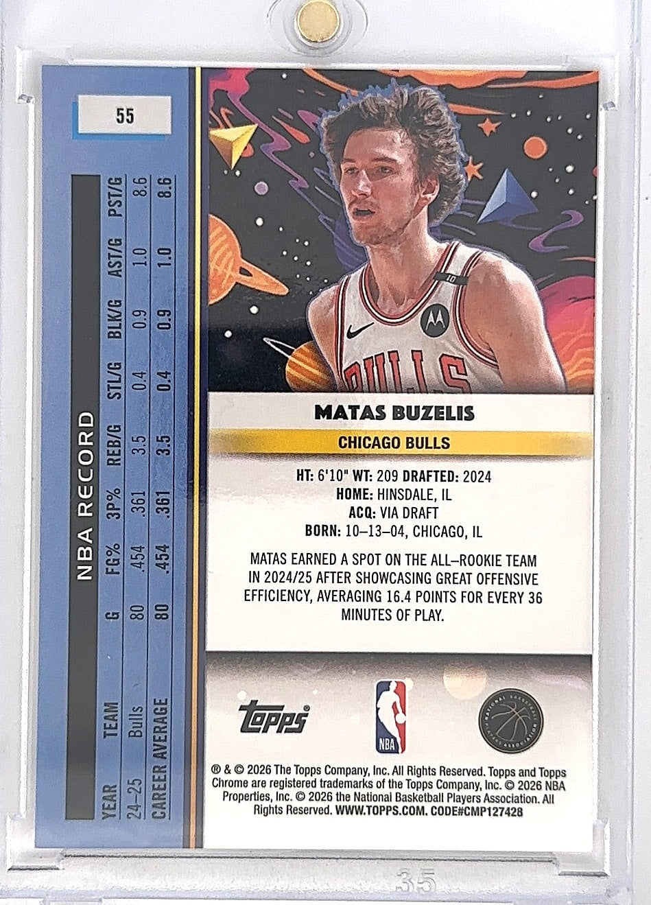 2025 Topps Cosmic Chrome Matas Buzelis Gold Laser 11/50 #55 — back