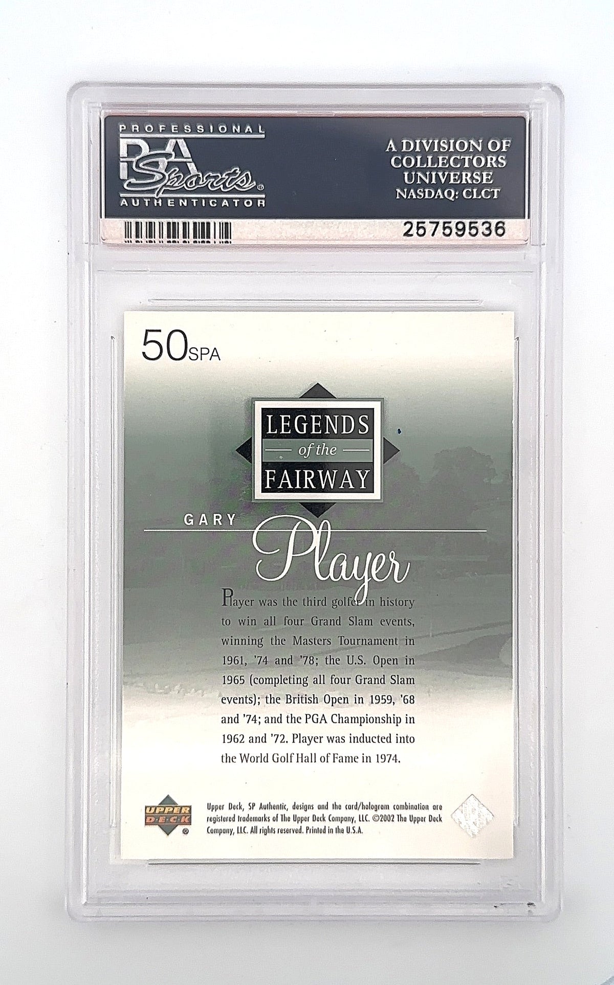 2002 SP Authentic Gary Player Auto PSA GEM MT 10 — back