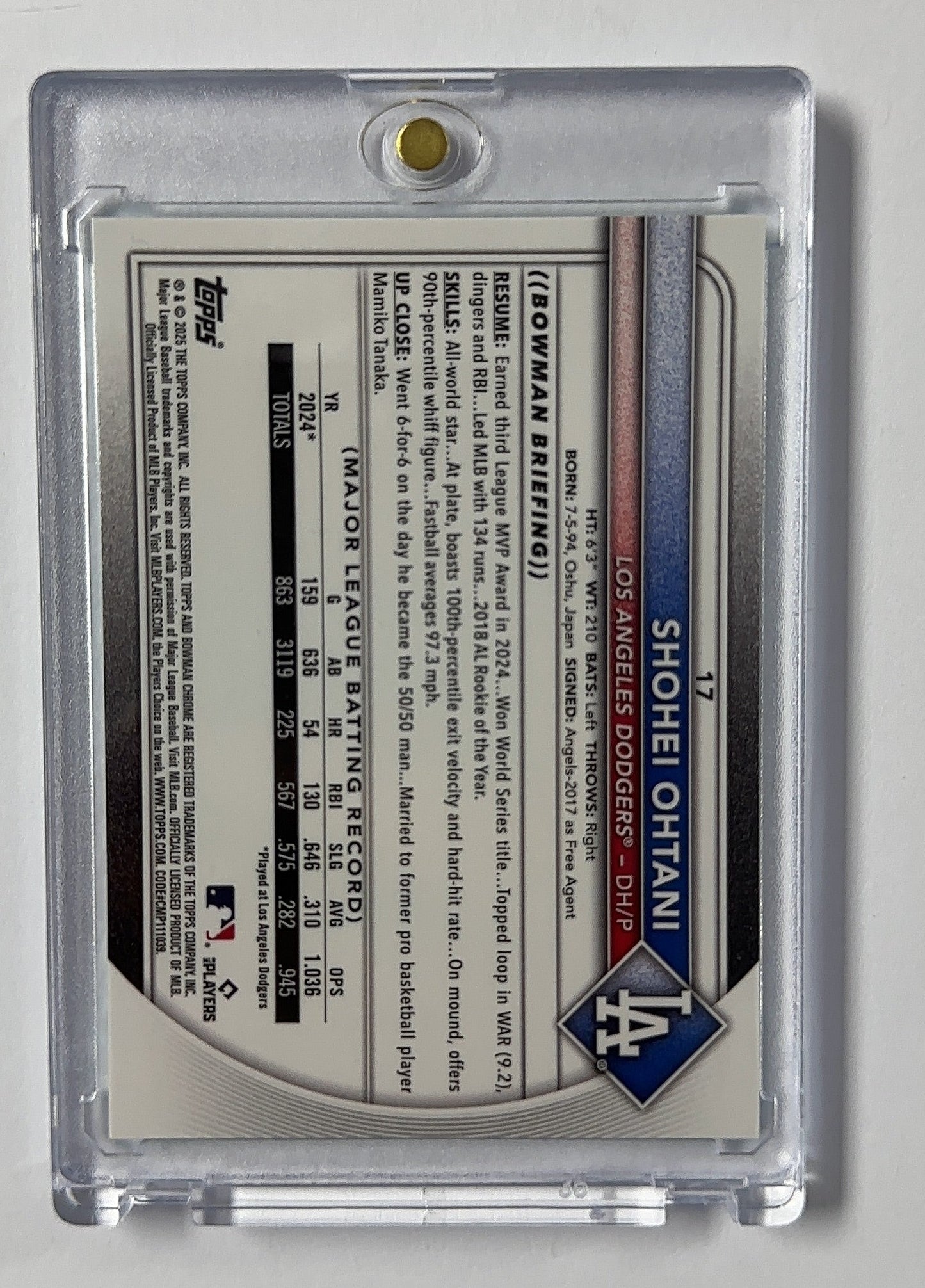 Shohei Ohtani Chrome — back