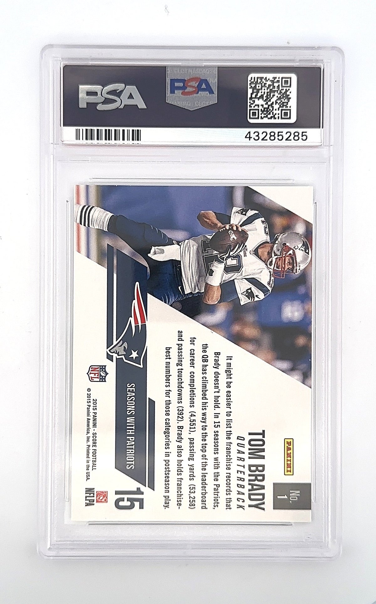 2015 Panini Score Franchise Tom Brady #1 PSA 10 — back