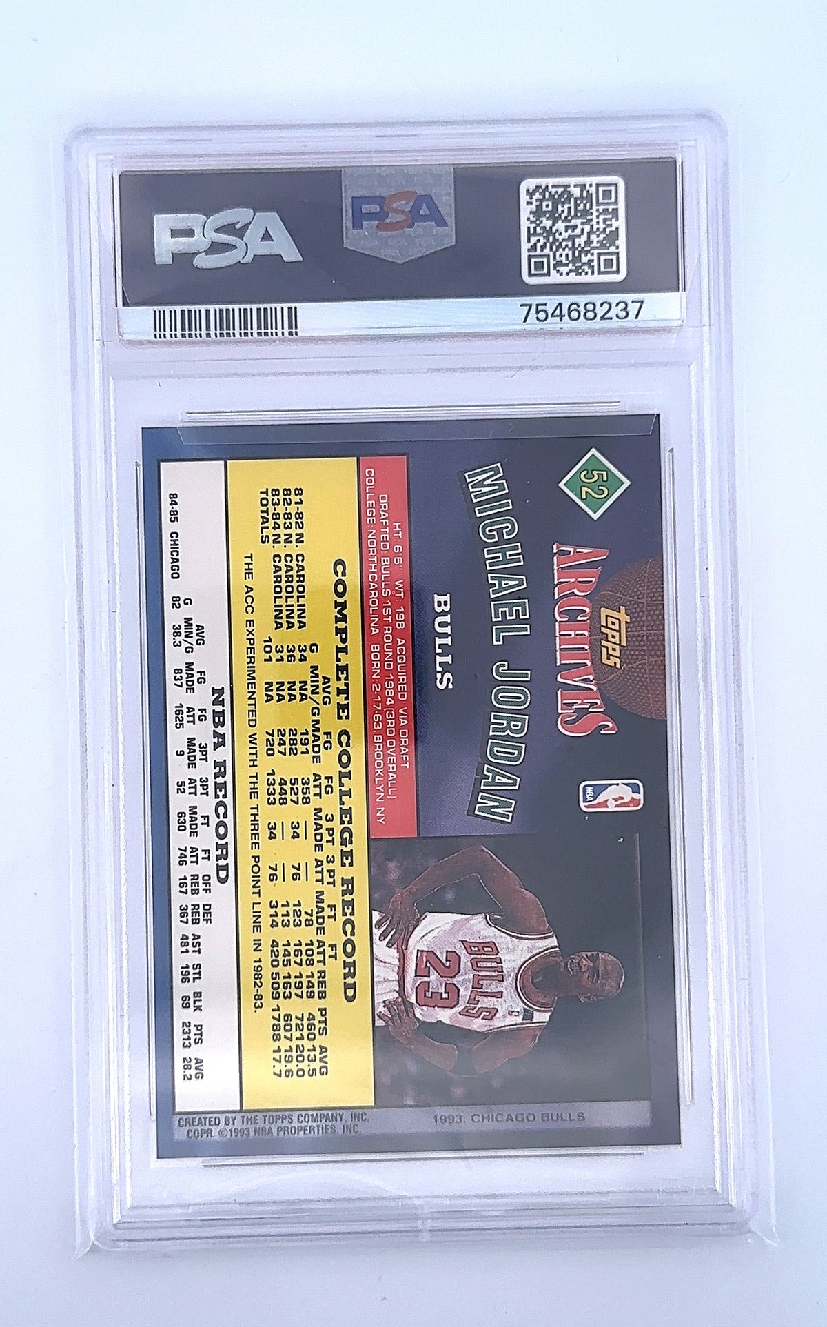 Michael Jordan 1992 Topps Archives #52 PSA MINT 9 — back