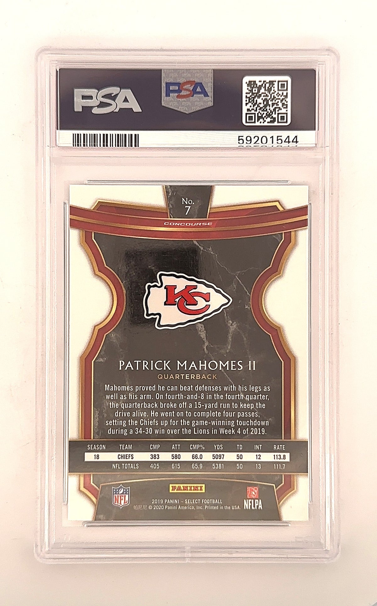2019 Panini Select Patrick Mahomes II #7 PSA 9 — back