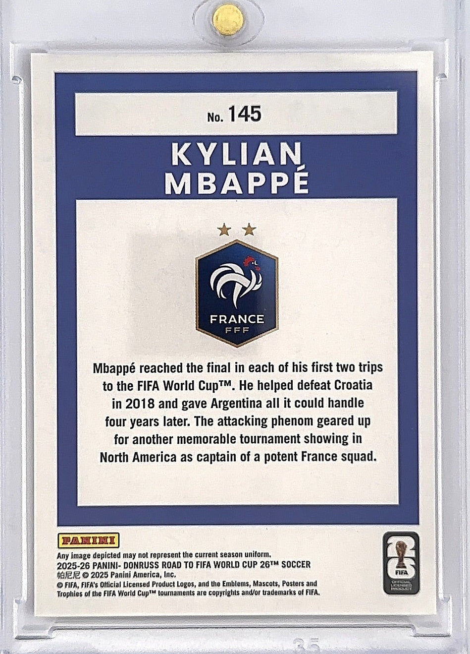 2025-26 Kylian Mbappe Donruss Road To The Fifa World Cup 26 /50 #145 — back