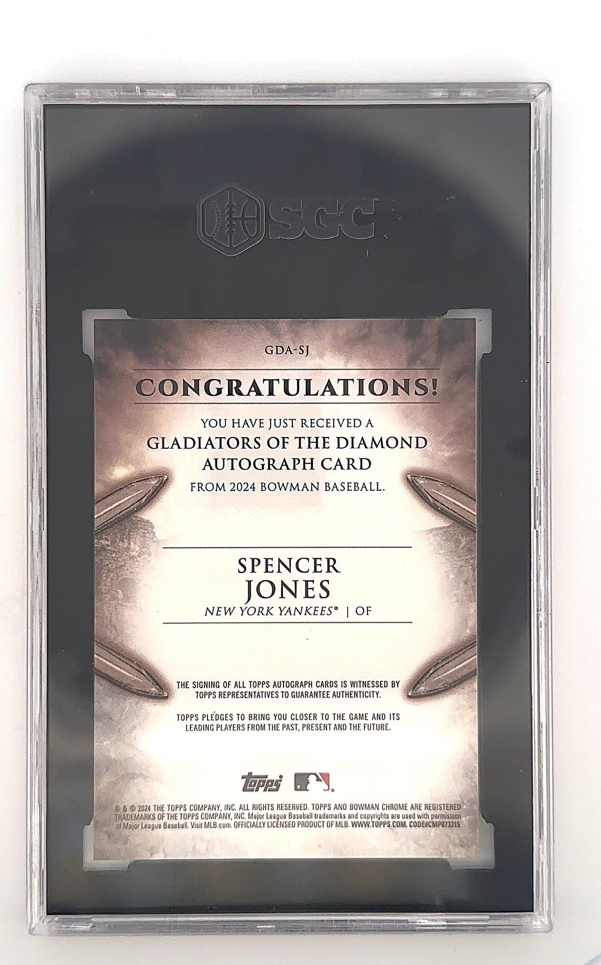 Spencer Jones 2024 Gladiators of the Diamond 05/25 — back