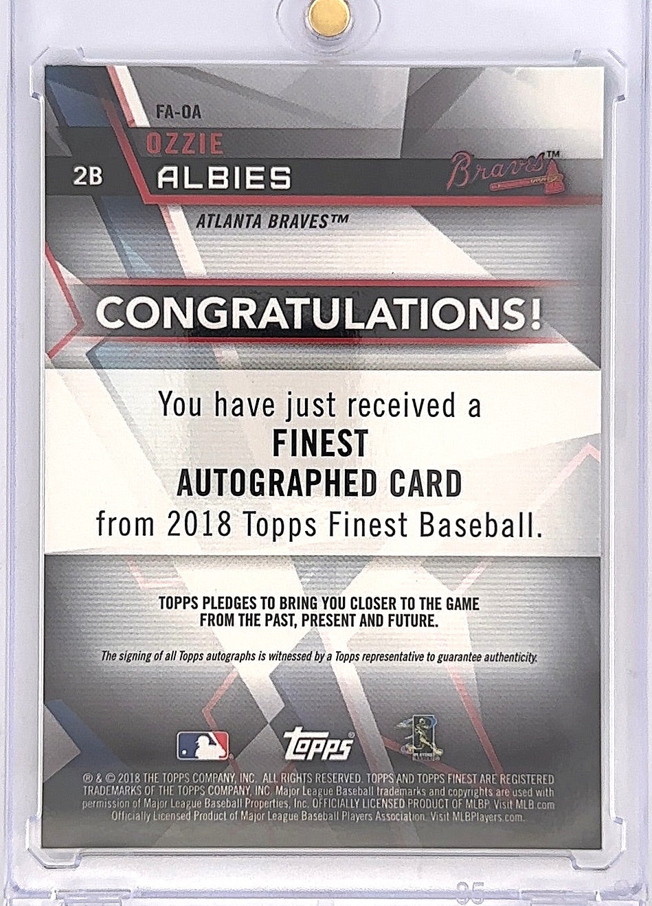 2019 Topps Finest Autographs Ozzie Albies #FA-OA — back