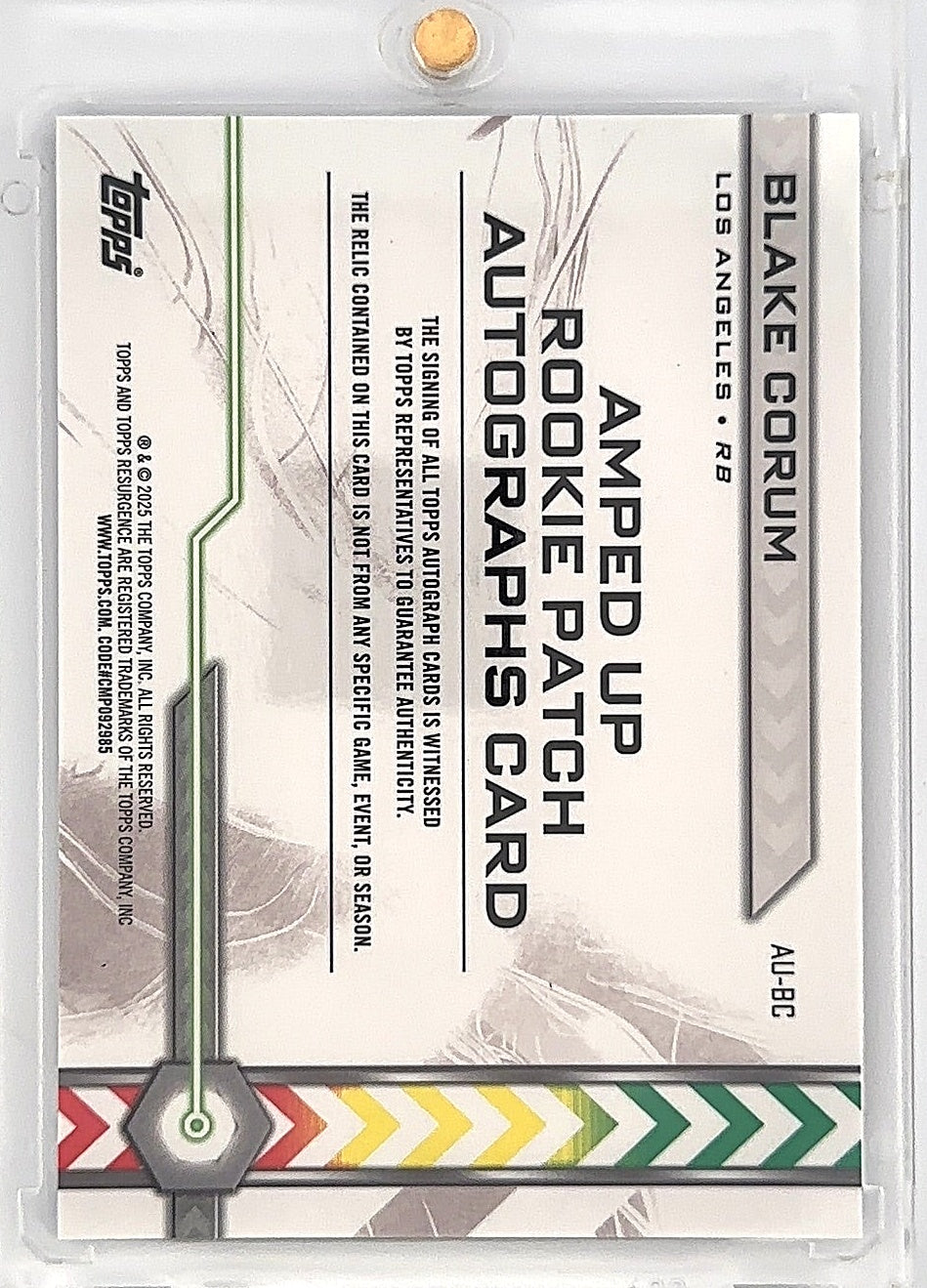 Blake Corum 2025 Resurgence Negative Patch Auto /14 — back