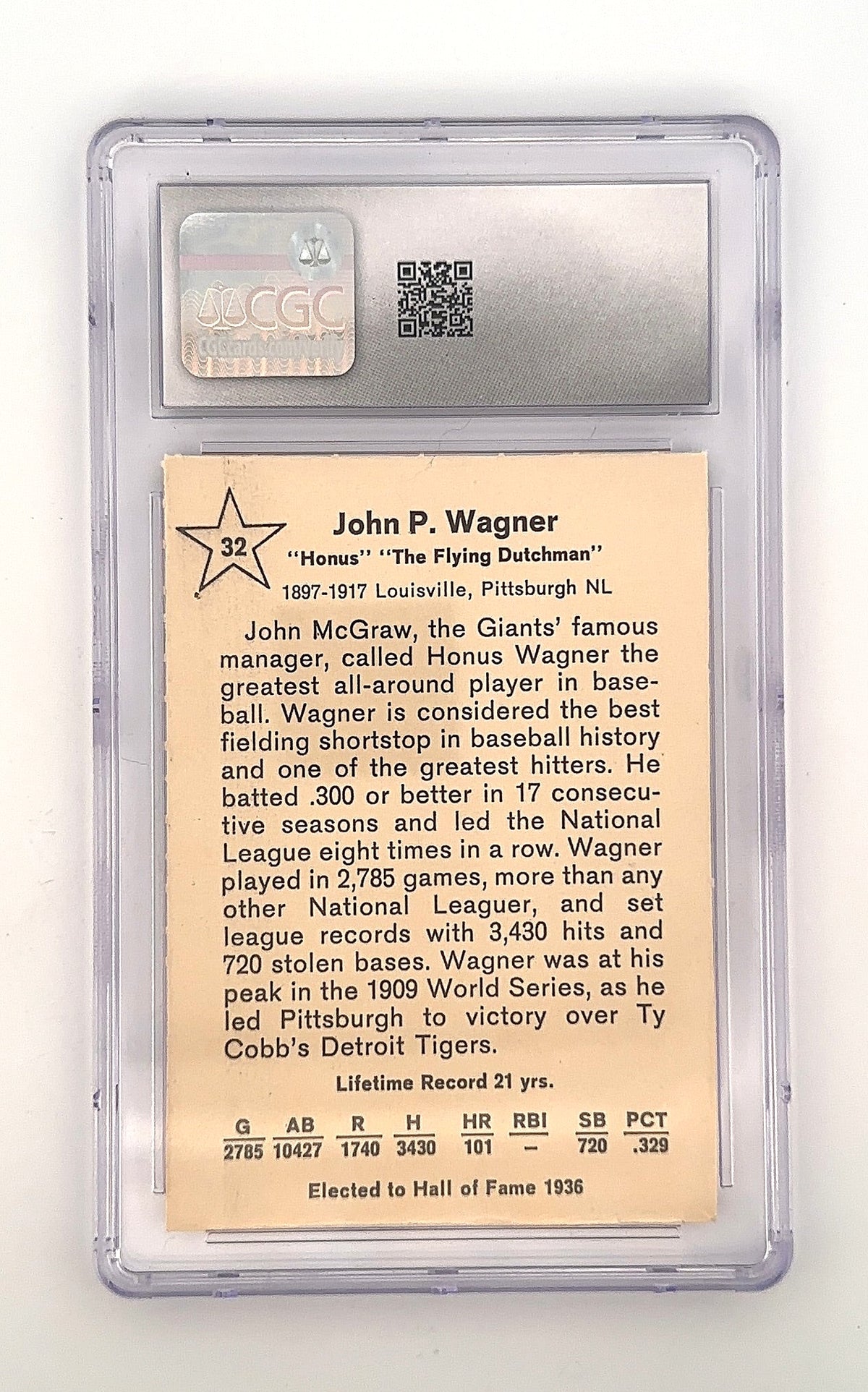 1961 Golden Press Honus Wagner #32 CGC 3 — back