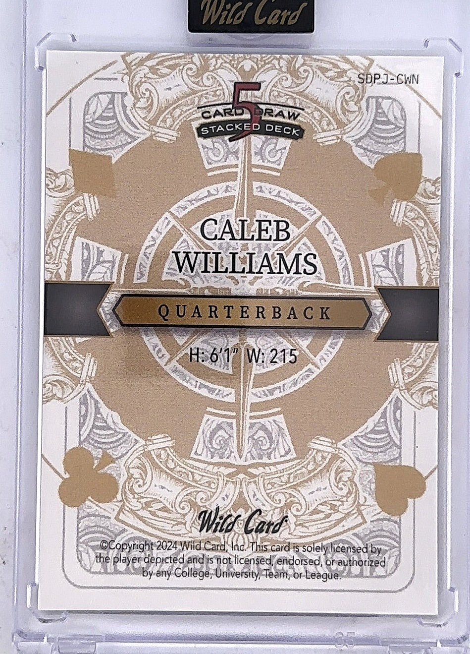 Caleb Williams Joker 1/1 Wild Card 2024 — back
