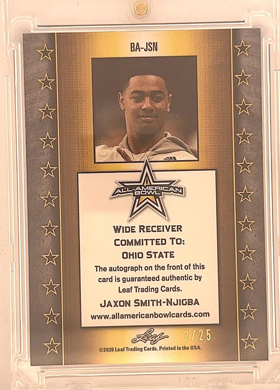2023 Leaf Metal Jaxon Smith-Njigba Auto /25 #BA-JSN — back