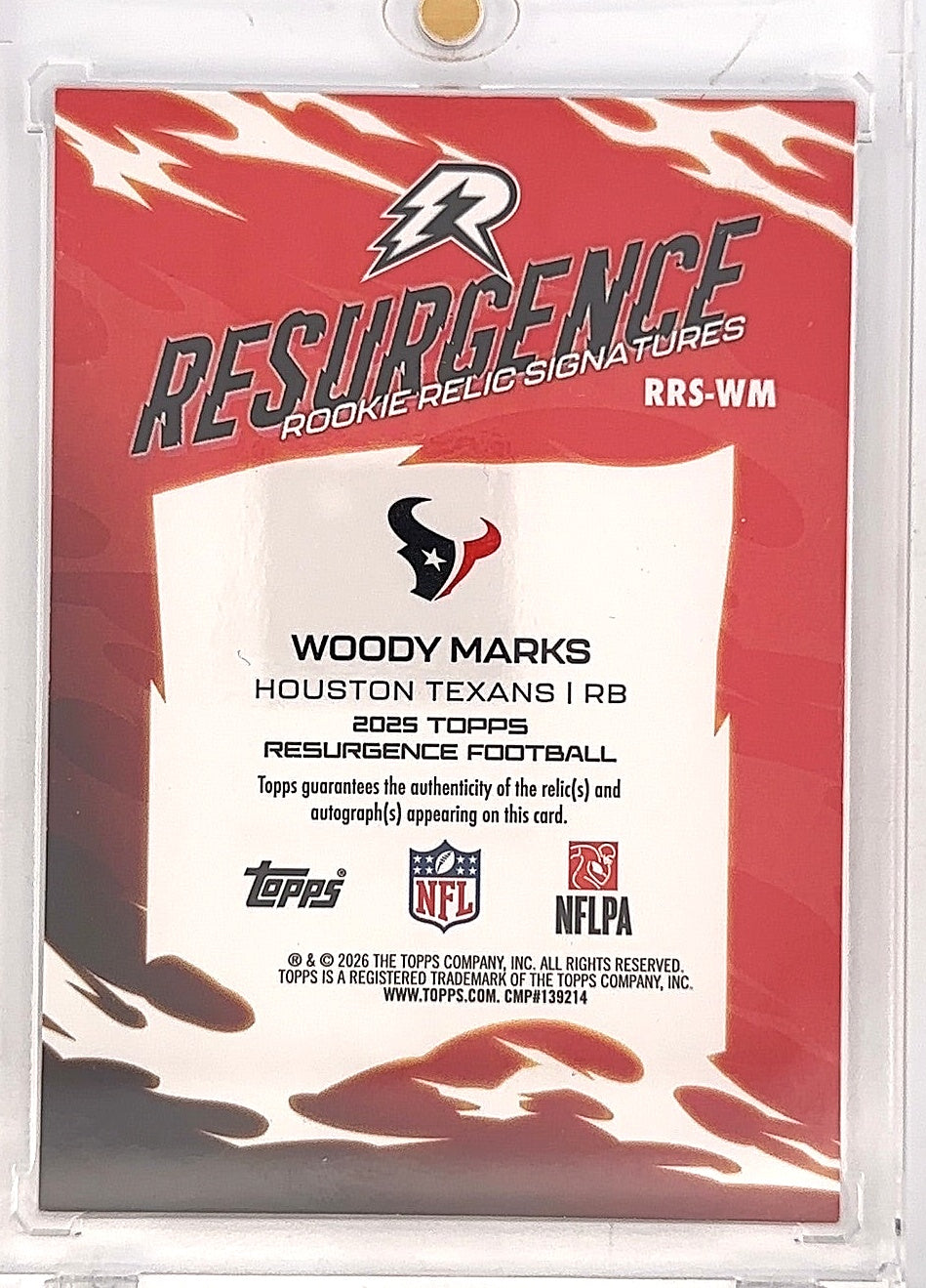 Woody Marks Resurgence Rookie Patch Auto — back