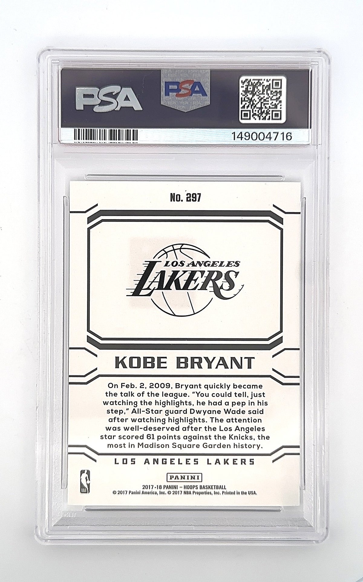 2017 Panini Hoops Kobe Bryant #297 PSA 10 — back