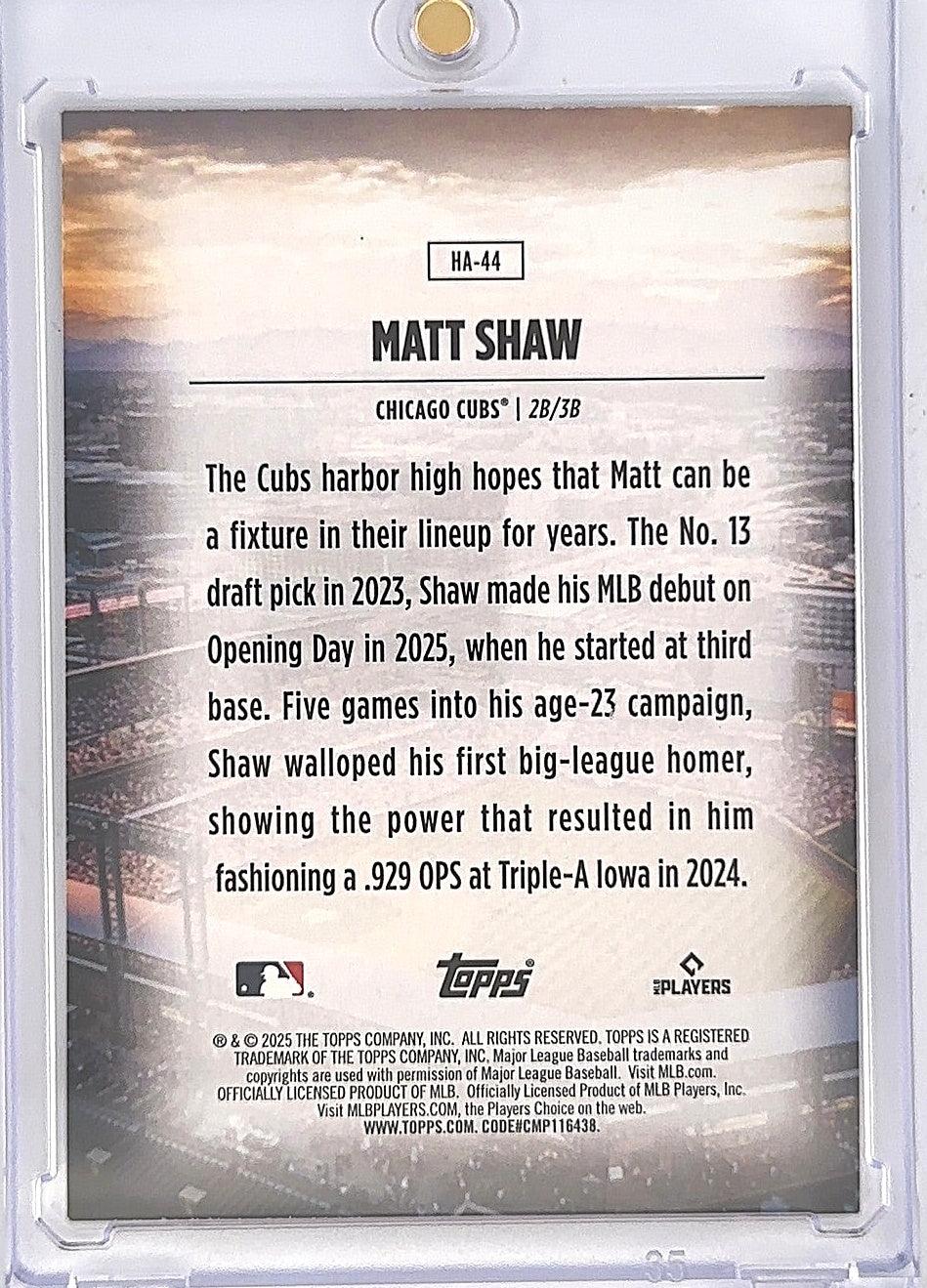 2025 Topps Update Homefield Advantage Matt Shaw #HA-44 — back