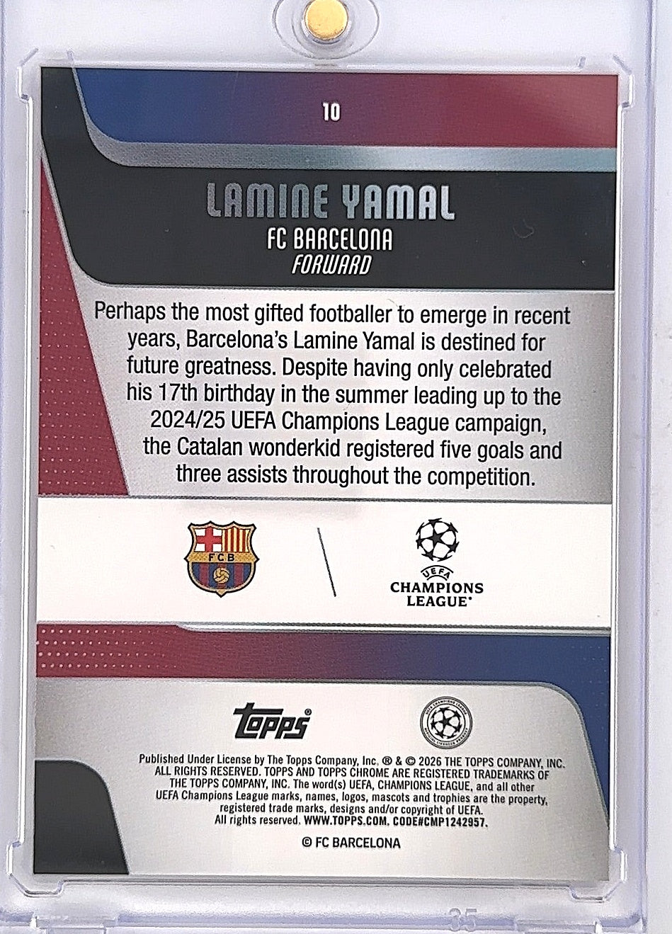 Lamine Yamal Topps Chrome Pink X-Fractor /250 — back