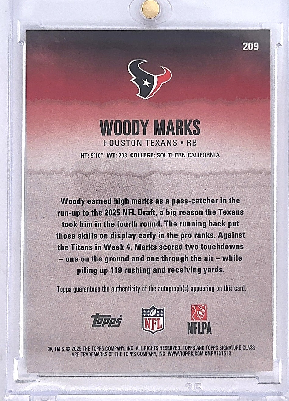 Woody Marks 157/275 Topps Autograph Issue — back