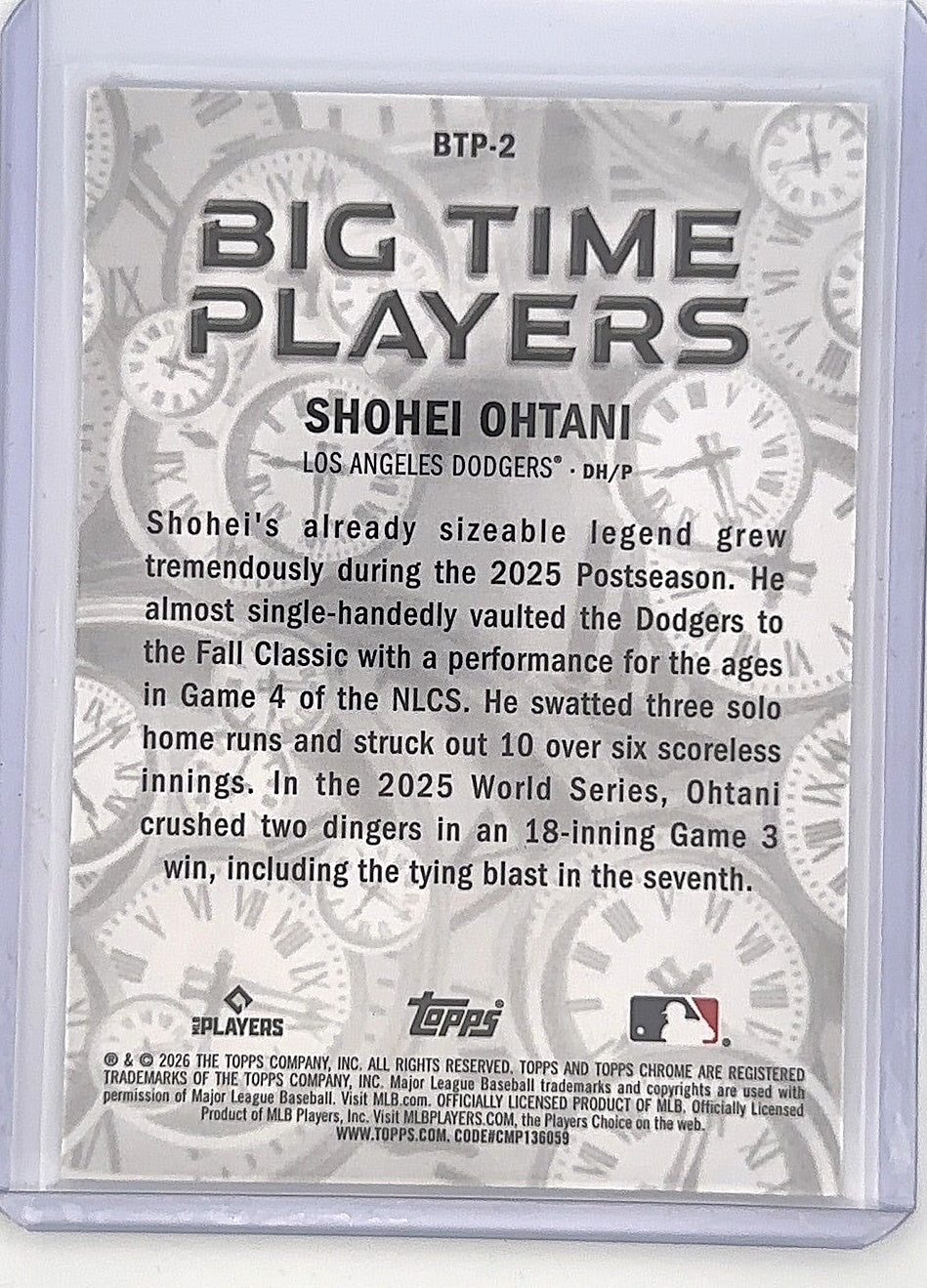 2026 Topps Flagship Collection Big Time Player Shohei Ohtani #BTP-2 — back