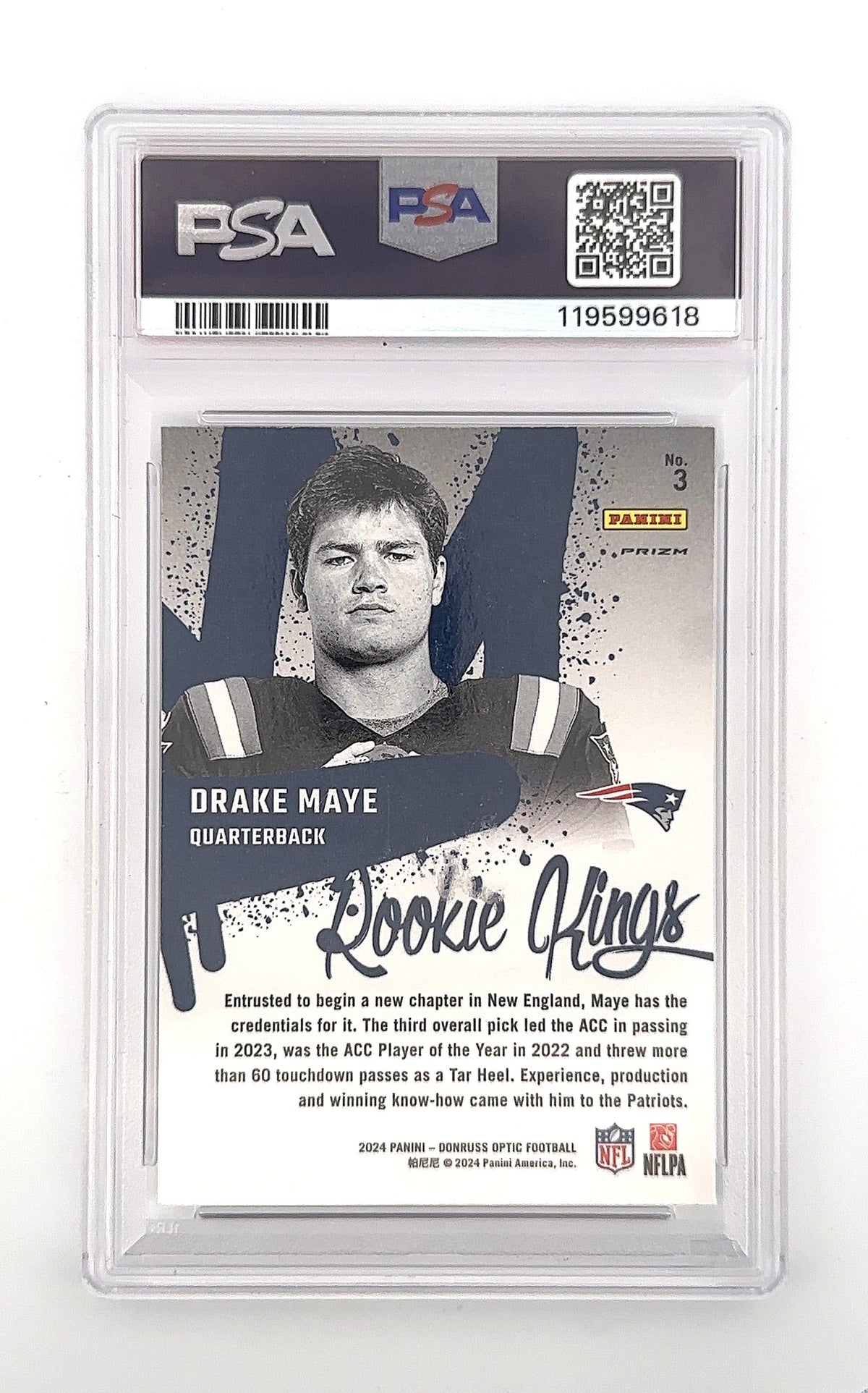 2024 Panini Donruss Optic Rookie Kings Drake Maye #3 PSA 9 — back