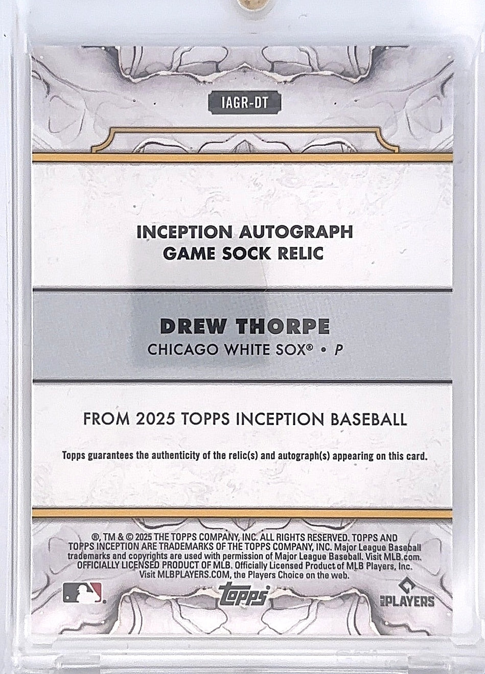 2025 Topps Inception Autograph Game Relic Drew Thorpe #IAGR-DT — back