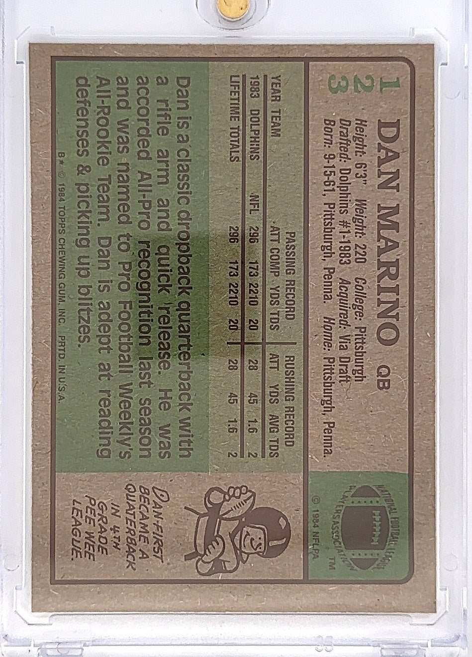 1984 Topps Dan Marino #123 — back