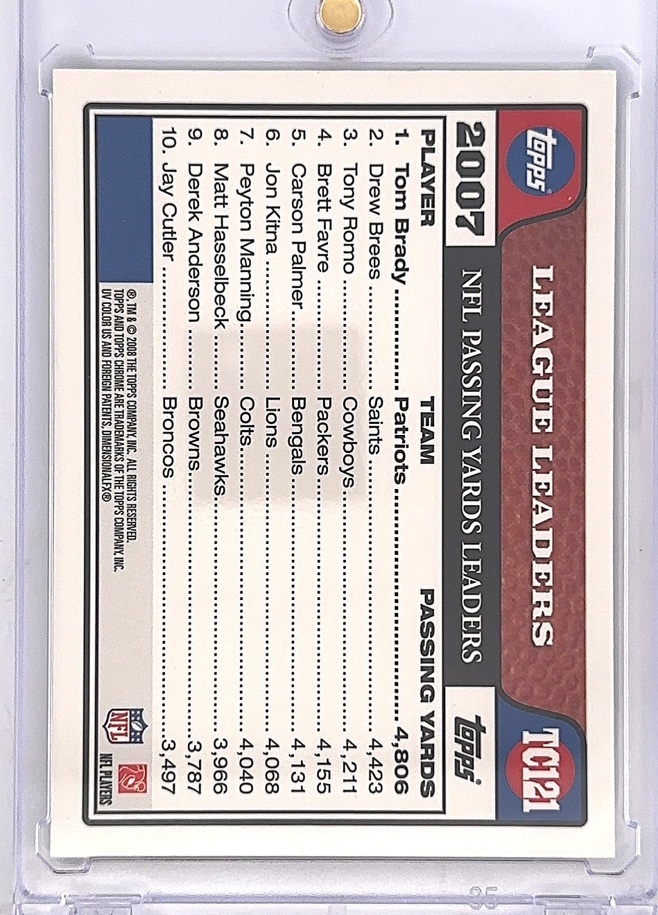 2008 Topps Chrome Tom Brady #TC121 — back