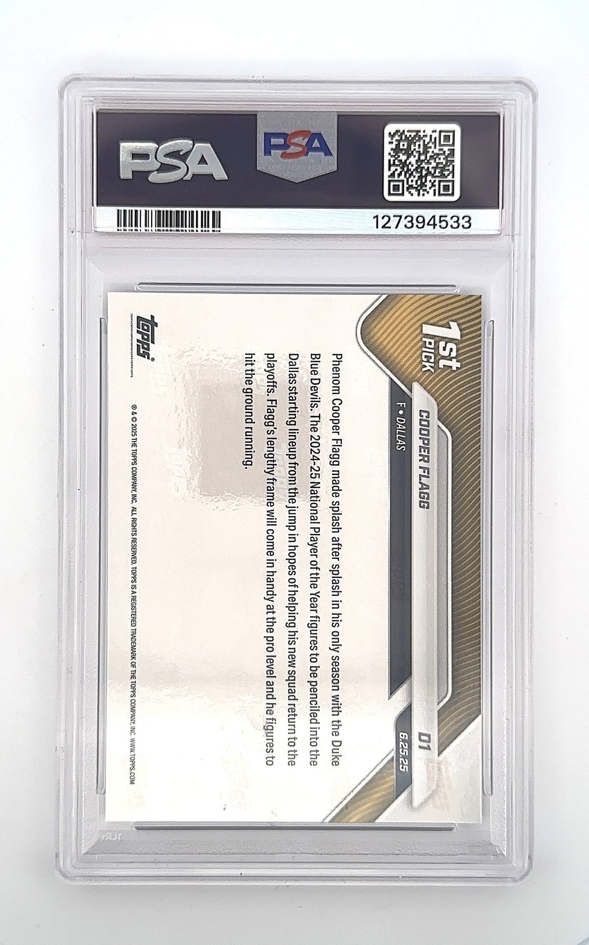 2025 Topps Now Cooper Flagg #D1 PSA 10 — back