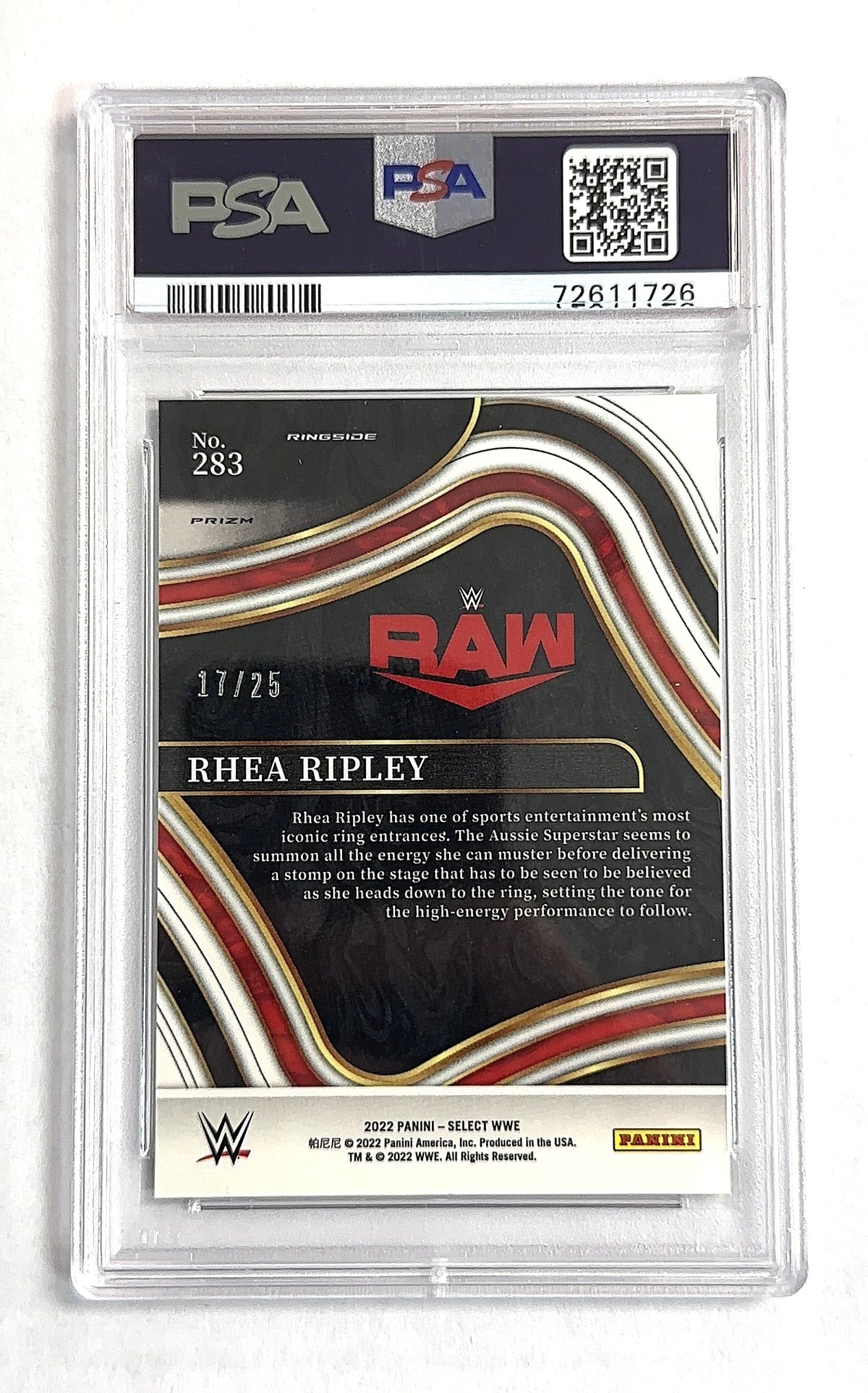 Rhea Ripley 2022 Select WWE Tie-Die Prizm PSA GEM MT 10 — back