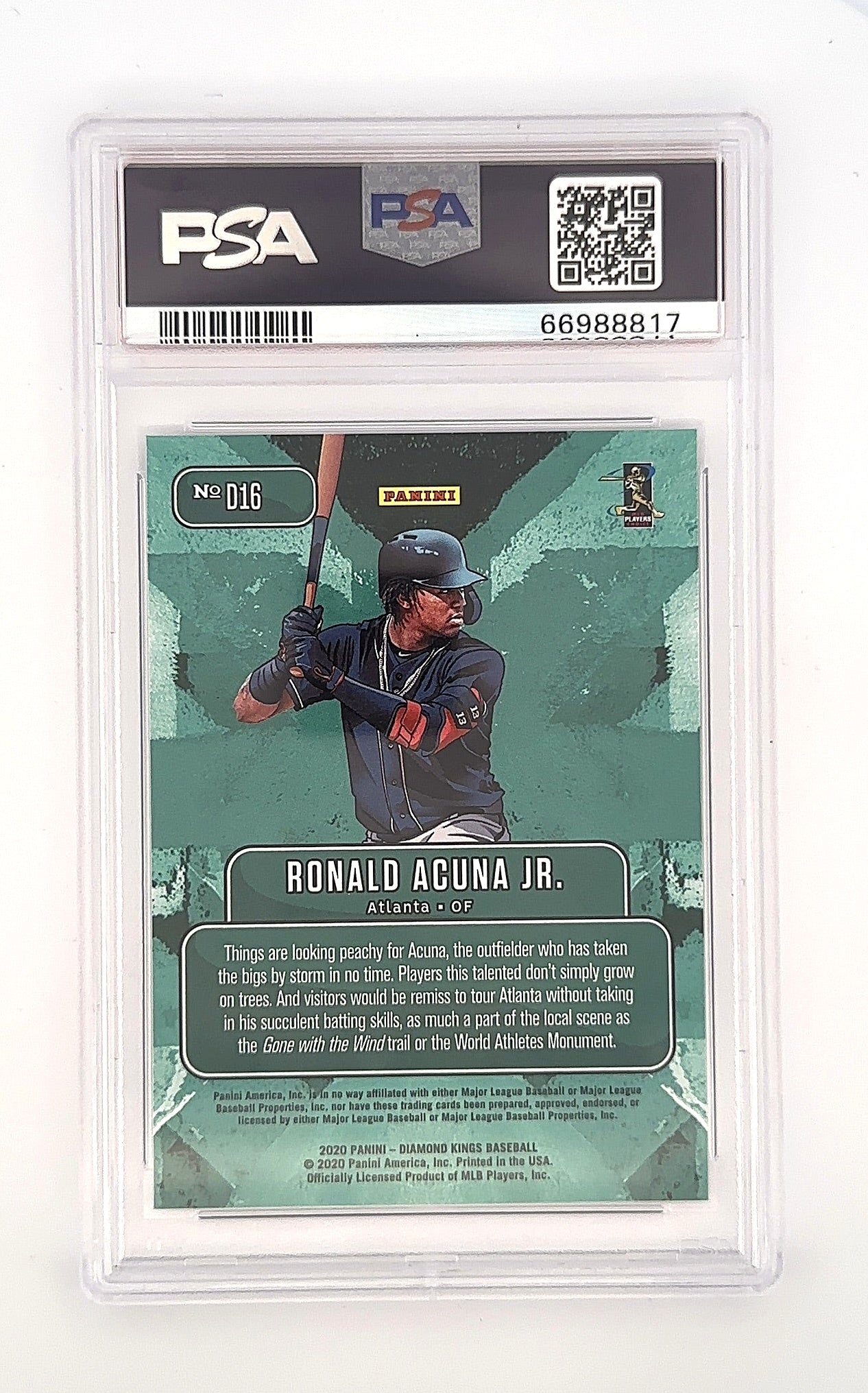 2020 Panini Diamond Kings Downtown Ronald Acuna Jr #D16 PSA 10 — back